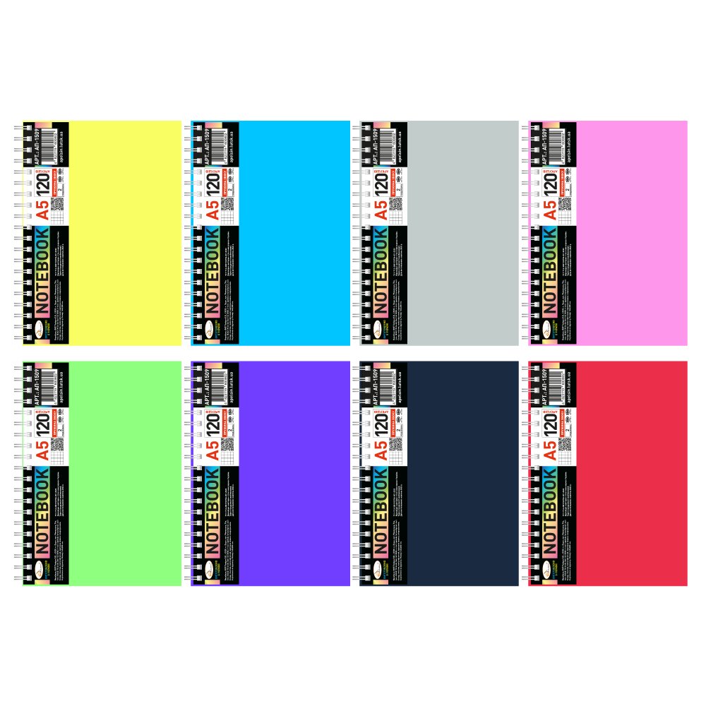 Blocnotes/Caiet A5, 120 foi, cu 2 separatore, carouri-patratele, spirala laterala, coperta plastic