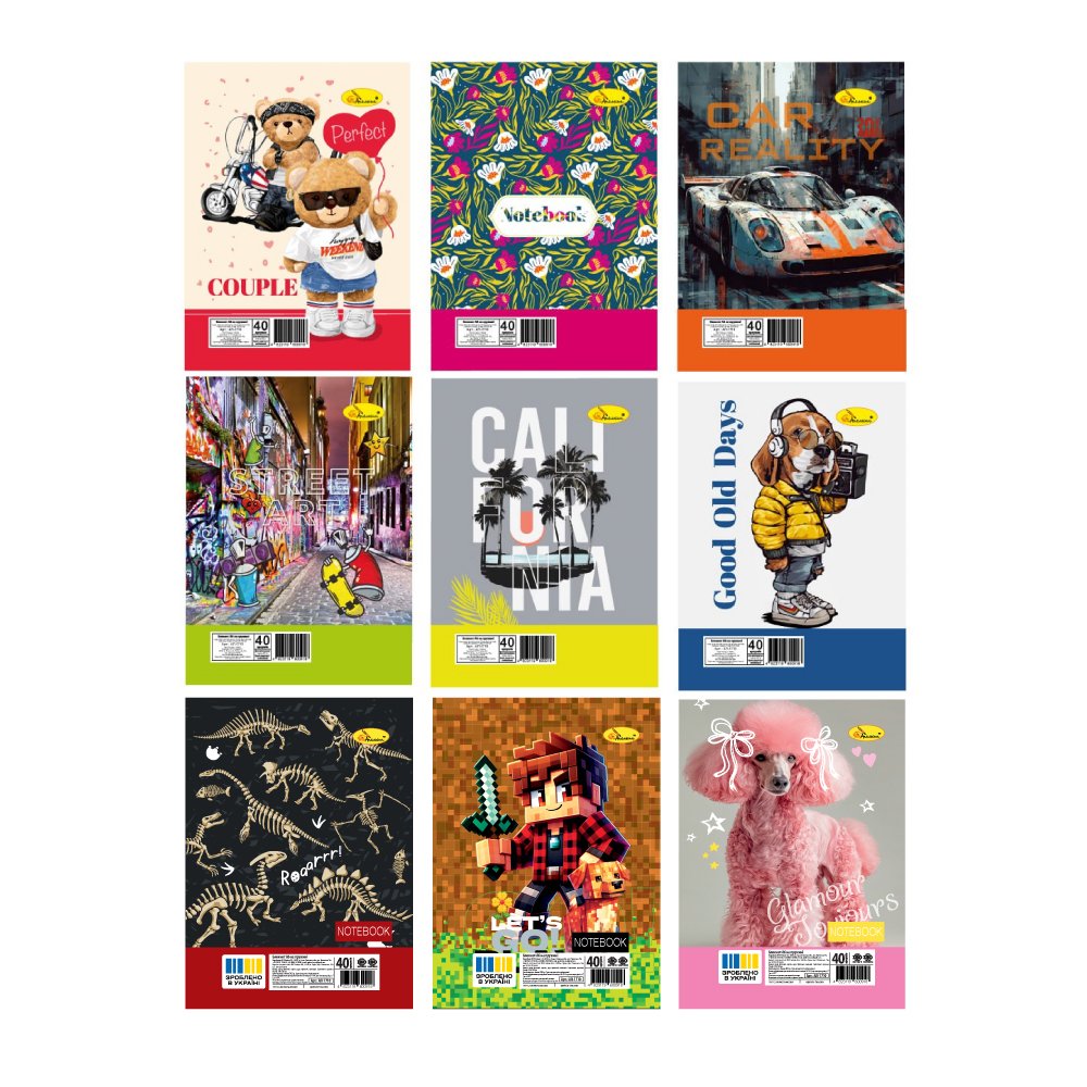 Blocnotes/Caiet Lucios A6, 40 foi, carouri-patratele, spirala laterala, coperta carton (9 MIX)