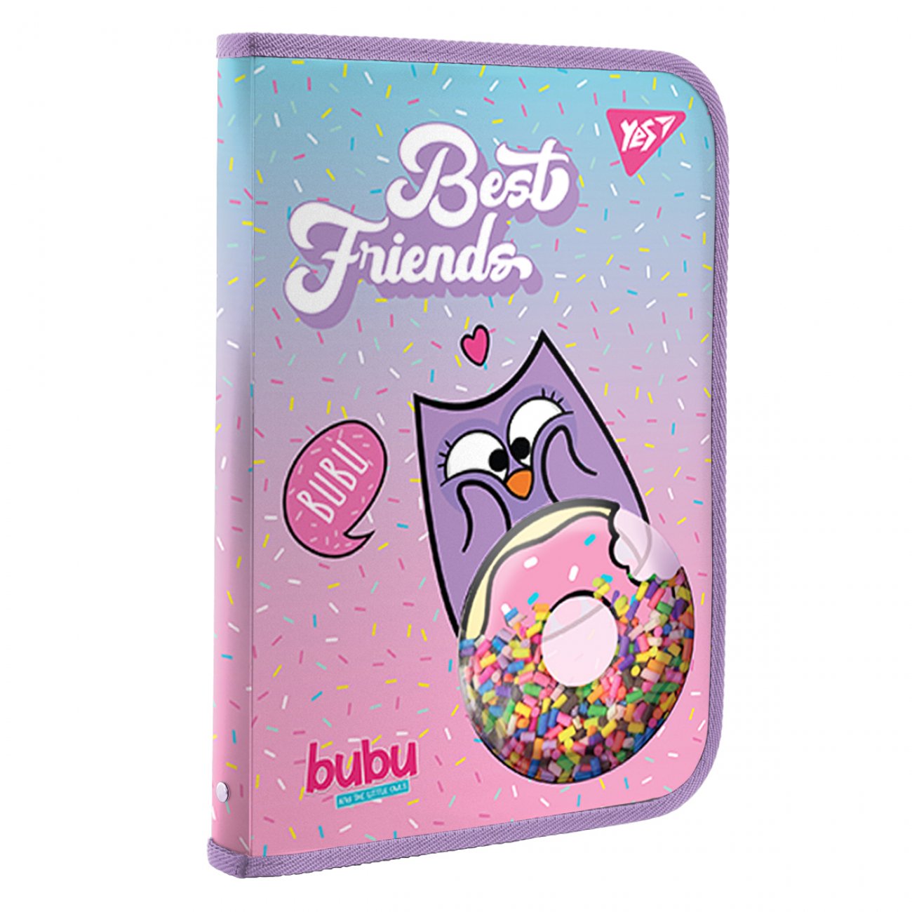 Mapa cu fermoar YES A4, "BUBU", caiete si carti, + ecuson, plastic