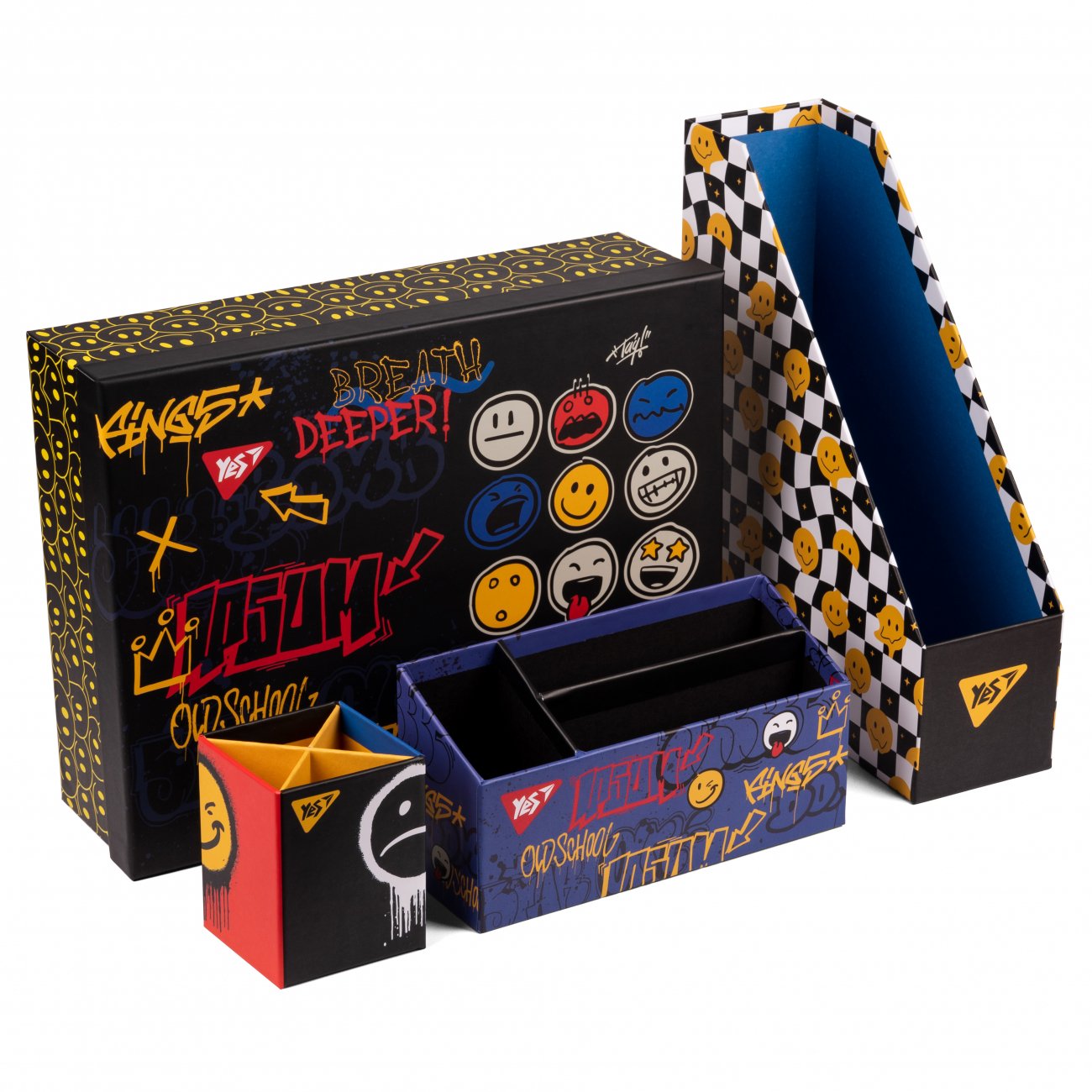 Organizatoare de birou Premium YES „Melt Smile” din carton intarit, 4 piese.