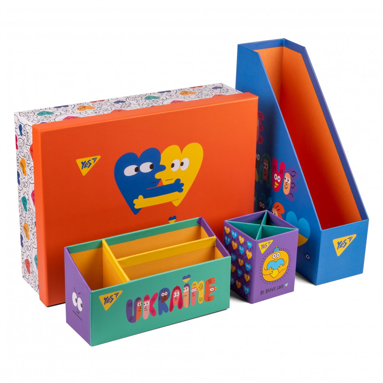 Organizatoare de birou Premium YES „Puternici Impreuna” din carton intarit, 4 piese.