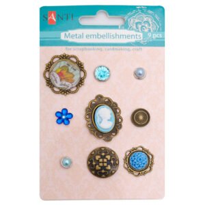 Set de bijuterii cameo albastru metalizat, 9 buc