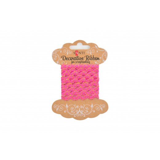 Panglică decorativă roz cu fir auriu, 2m