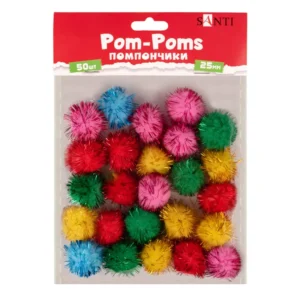 Pompoane SANTI cu lurex, colorate, d-25mm, 50 buc/pachet