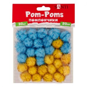 Pompoane SANTI cu lurex, (albastru, galben), d-20mm, 30 buc/pachet