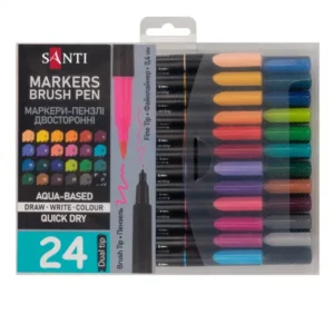 Carioci acuarela SANTI Brush Pen duble 24 culori