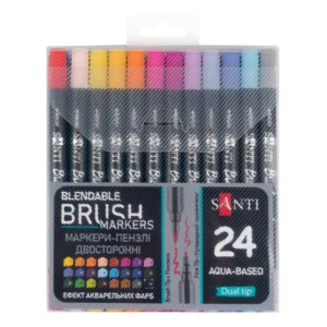 Carioci acuarela SANTI Brush Pen duble 24 culori