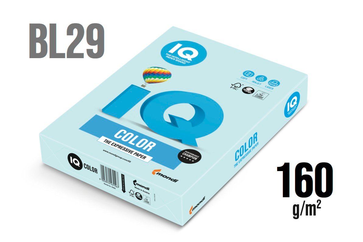 Hartie colorata IQCOLOR A4 Albastru 160gr/m2-250foi