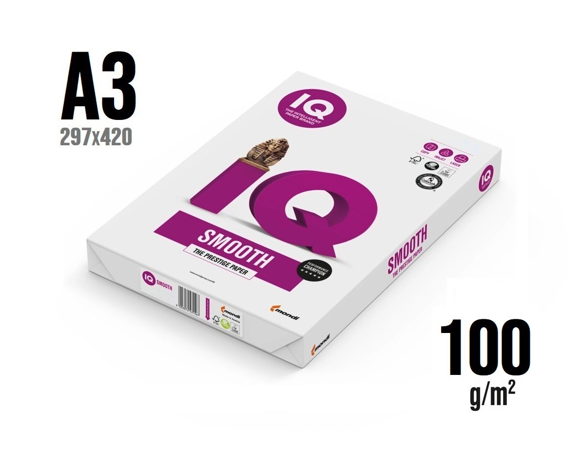 Hartie pentru Imprimanta IQ SMOOTH A3 (100 gr/m2, 500 foi) clasa A++