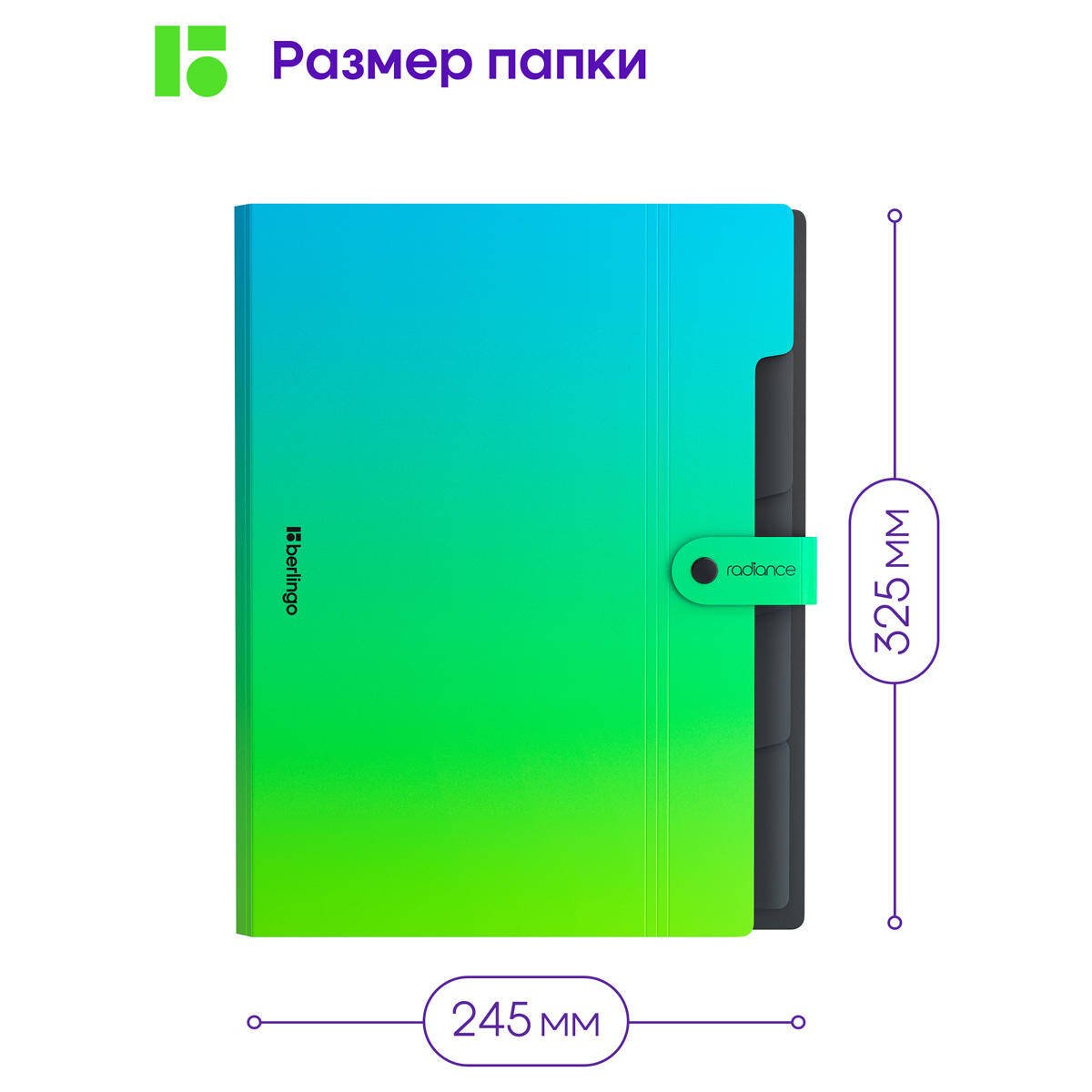 Mapa cu 5 compartimente Berlingo, A4+ Radiance 600 mkm, albastru-verde - imagine 3