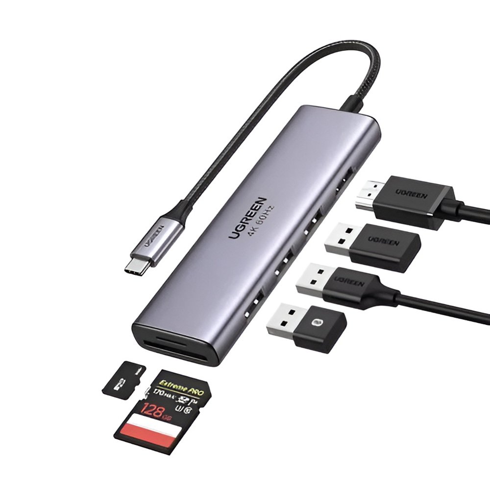 HUB 4in1 UGREEN Type-C 3.0 & 4USB-A 3.0 Gri1