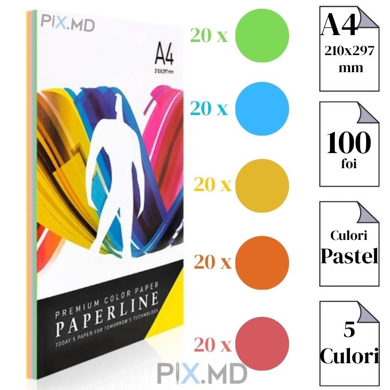 Set Hârtie color A4 Paperline 5 culori